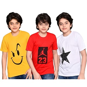 tadeo half sleeves boys tshirt combo set  cotton blend  pack of 3 pcs  round neck  white red amp yellow  12-13 years