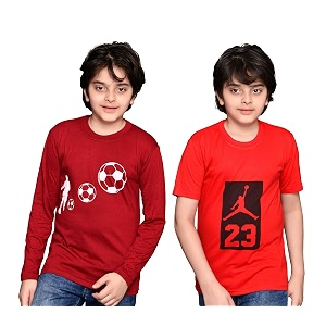 tadeo half and full sleeves boys tshirt combo set  cotton blend  pack of 2 pcs  round neck  red amp maroon  9-10 years