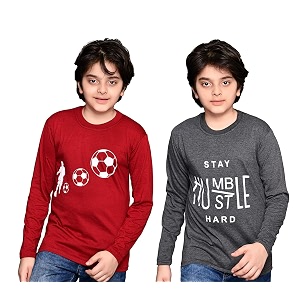 tadeo full sleeves boys tshirt combo set  cotton blend  pack of 2 pcs  round neck  maroon amp dark grey  9-10 years