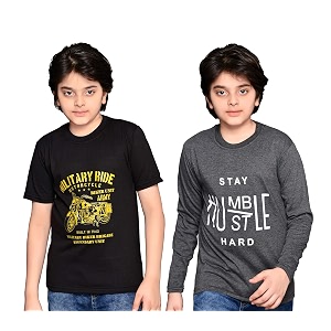tadeo half and full sleeves boys tshirt combo set  cotton blend  pack of 2 pcs  round neck  dark grey amp black  13-14 years