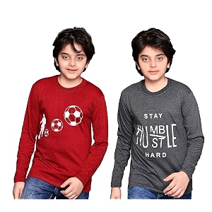 tadeo boys tshirt combo pack  unisex kids t-shirt combo set regular fit round neck stylish printed teestshirt  cotton blend 2 pcs maroon amp dark grey 11-12 years