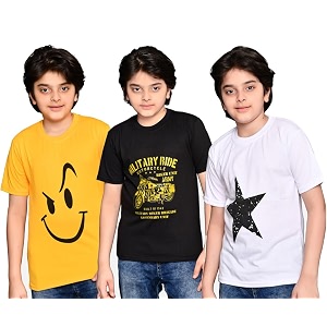 tadeo half sleeves boys tshirt combo set  cotton blend  pack of 3 pcs  round neck  black yellow amp white  7-8 years