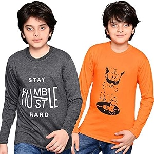 tadeo boys tshirt combo pack  unisex kids t-shirt combo set regular fit round neck stylish printed tees  cotton blend 3 pcs dark grey amp orange 8-9 years