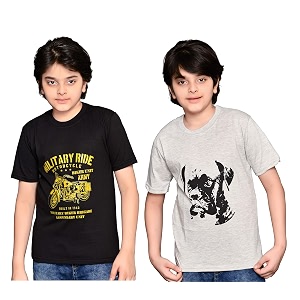 tadeo half sleeves boys tshirt combo set  cotton blend  pack of 2 pcs  round neck  black amp grey  6-7 years