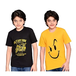 tadeo half sleeves boys tshirt combo set  cotton blend  pack of 2 pcs  round neck  black amp yellow  10-11 years