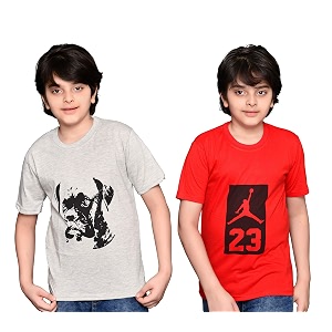 tadeo half sleeves boys tshirt combo set  cotton blend  pack of 2 pcs  round neck  red amp grey  7-8 years
