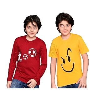 tadeo half and full sleeves boys tshirt combo set  cotton blend  pack of 2 pcs  round neck  maroon amp yellow  8-9 years