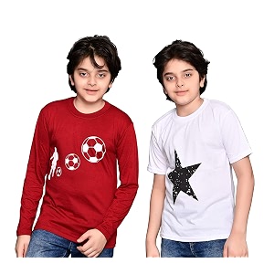 tadeo half and full sleeves boys tshirt combo set  cotton blend  pack of 2 pcs  round neck  maroon amp white  13-14 years