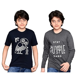 tadeo half and full sleeves boys tshirt combo set  cotton blend  pack of 2 pcs  round neck  navy blue amp dark grey  7-8 years