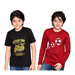 tadeo half and full sleeves boys tshirt combo set  cotton blend  pack of 2 pcs  round neck  black amp maroon  8-9 years