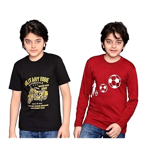 tadeo boys tshirt combo pack  unisex kids t-shirt combo set regular fit round neck stylish printed tees  cotton blend 2 pcs maroon amp black 11-12 year