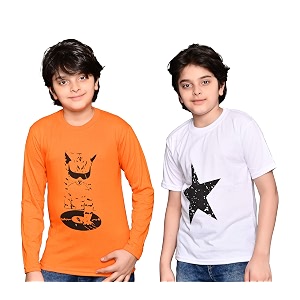tadeo half and full sleeves boys tshirt combo set  cotton blend  pack of 2 pcs  round neck  orange amp white  13-14 years