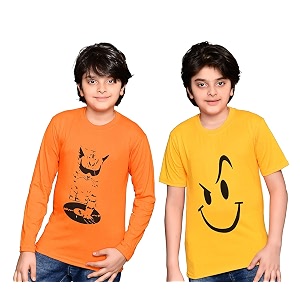 tadeo half and full sleeves boys tshirt combo set  cotton blend  pack of 2 pcs  round neck  orange amp yellow  10-11 years