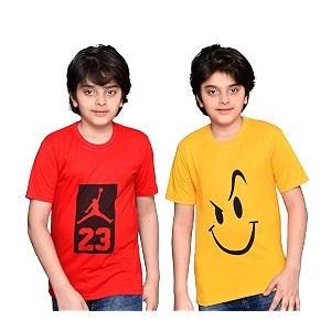 tadeo half sleeves boys tshirt combo set  cotton blend  pack of 2 pcs  round neck  red amp yellow  10-11 years