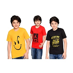 tadeo boys tshirt combo pack  unisex kids t-shirt combo set regular fit round neck stylish printed tees  cotton blend 3 pcs red yellow amp black 9-10 years