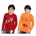 TADEO Full Sleeves Boys Tshirt Combo Set | Cotton Blend | Pack of 2 Pcs | Round Neck | Maroon &amp; Orange | 10-11 Years