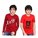 TADEO Half and Full Sleeves Boys Tshirt Combo Set | Cotton Blend | Pack of 2 Pcs | Round Neck | Red &amp; Maroon | 9-10 Years
