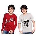 TADEO Half and Full Sleeves Boys Tshirt Combo Set | Cotton Blend | Pack of 2 Pcs | Round Neck | Maroon &amp; Grey | 9-10 Years