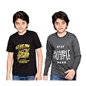TADEO Half and Full Sleeves Boys Tshirt Combo Set | Cotton Blend | Pack of 2 Pcs | Round Neck | Dark Grey &amp; Black | 13-14 Years