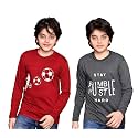 TADEO Boys Tshirt Combo Pack | Unisex Kids T-Shirt Combo Set| Regular Fit Round Neck Stylish Printed Tees/Tshirt | Cotton Blend, 2 Pcs, Maroon &amp; Dark Grey, 11-12 Years