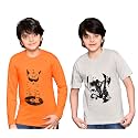 TADEO Boys Tshirt Combo Pack | Unisex Kids T-Shirt Combo Set| Regular Fit Round Neck Stylish Printed Tees | Cotton Blend, 2 Pcs, Grey &amp; Orange, 6-7 Years