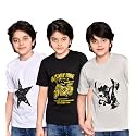 TADEO Boys Tshirt Combo Pack | Unisex Kids T-Shirt Combo Set| Regular Fit Round Neck Stylish Printed Tees | Cotton Blend, 3 Pcs, White, Grey &amp; Black, 6-7 Years