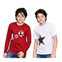TADEO Half and Full Sleeves Boys Tshirt Combo Set | Cotton Blend | Pack of 2 Pcs | Round Neck | Maroon &amp; White | 13-14 Years