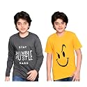 TADEO Half and Full Sleeves Boys Tshirt Combo Set | Cotton Blend | Pack of 2 Pcs | Round Neck | Dark Grey &amp; Yellow | 13-14 Years