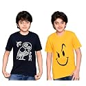 TADEO Half Sleeves Boys Tshirt Combo Set | Cotton Blend | Pack of 2 Pcs | Round Neck | Navy Blue &amp; Yellow | 10-11 Years