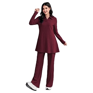 TADKEE Womens Solid Color Two-Piece Set