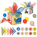 Taf Toys Baby Tissue Box Toy - Montessori Sensory Tissue Box Toy for Toddlers 18+ Months - Includes Play Box, 5 Organza Tissues, Balls &amp; Feeding Cards - Boys&amp;Girls Kids Early Learning Gifts Baby Toys