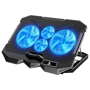 tag gamerz glacier 4 fans laptop cooling pad with dual usb port  5 adjustable height angles with lcd display  silent cooling pad with under 21 dba dual-usb-port with lcd display