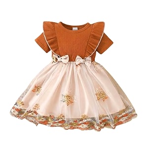 tagas girls frock dress  floral printed princess dress with full sleeves ruffle shoulders amp flared skirt  birthday dress for girls  wedding amp special occasion wear  1-9 years