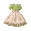 TAGAS Girls Frock Dress | Floral Printed Princess Dress with Full Sleeves, Ruffle Shoulders &amp; Flared Skirt | Birthday Dress for Girls | Wedding &amp; Special Occasion Wear | 1-9 Years