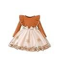 TAGAS Girls Frock Dress | Floral Printed Princess Dress with Full Sleeves, Ruffle Shoulders &amp; Flared Skirt | Birthday Dress for Girls | Wedding &amp; Special Occasion Wear | 1-9 Years