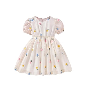 TAGAS Girls Swiss Dot Floral Print Dress