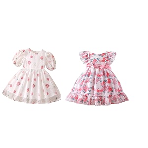 TAGAS Girls Swiss Dot Floral Print Dress