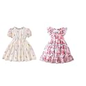 TAGAS Girls Swiss Dot Floral Print Dress