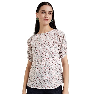 TAGAS Womens Floral Puff Sleeves Western Top