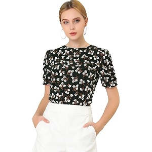 TAGAS Womens Floral Puff Sleeves Western Top