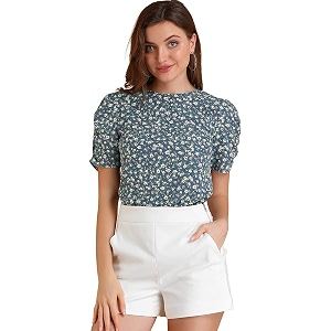 TAGAS Womens Floral Puff Sleeves Western Top