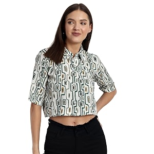 TAGAS Womens Printed Short Sleeve Crop Shirt
