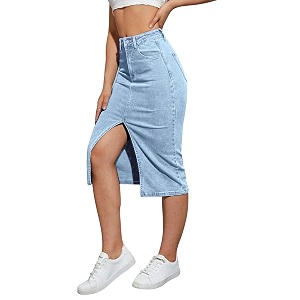 Tagas Women High Waist Denim Midi Skirt