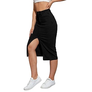 Tagas Women High Waist Denim Midi Skirt
