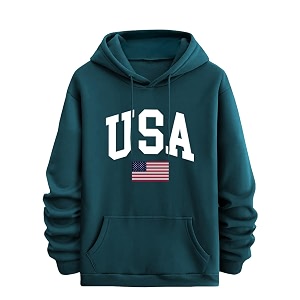 TagasMens Hoodie with USA Print Fleece Kangaroo