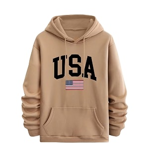 TagasMens Hoodie with USA Print Fleece Kangaroo