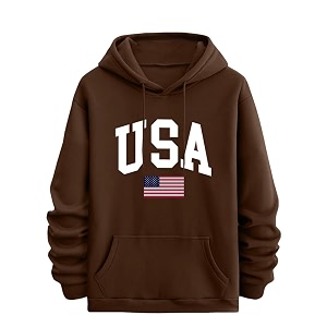 TagasMens Hoodie with USA Print Fleece Kangaroo