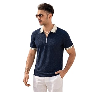 TAGDO Mens Chain Jacquard Polo T Shirt