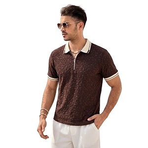 TAGDO Mens Chain Jacquard Polo T Shirt