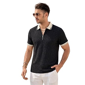 TAGDO Mens Chain Jacquard Polo T Shirt